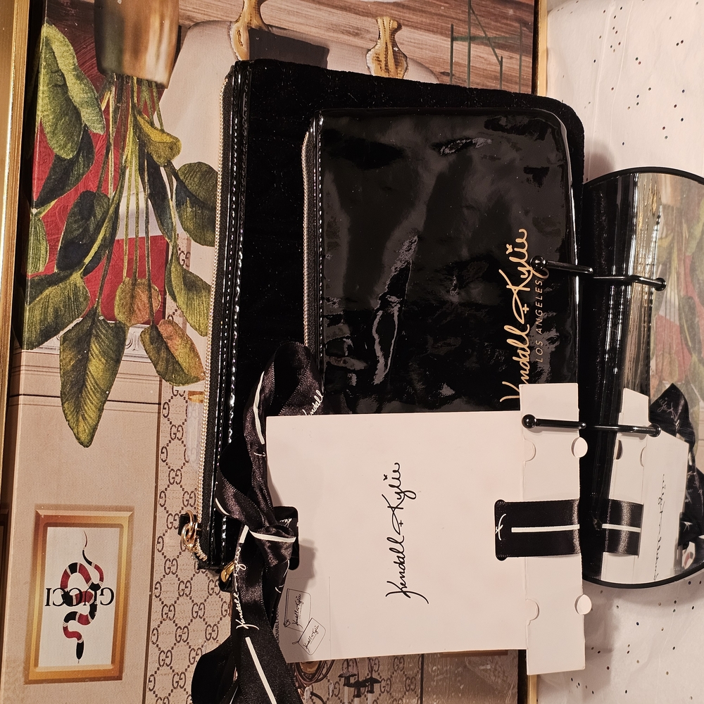 Kendall + Kylie Black Velvet & Patent Leather Clutch Set